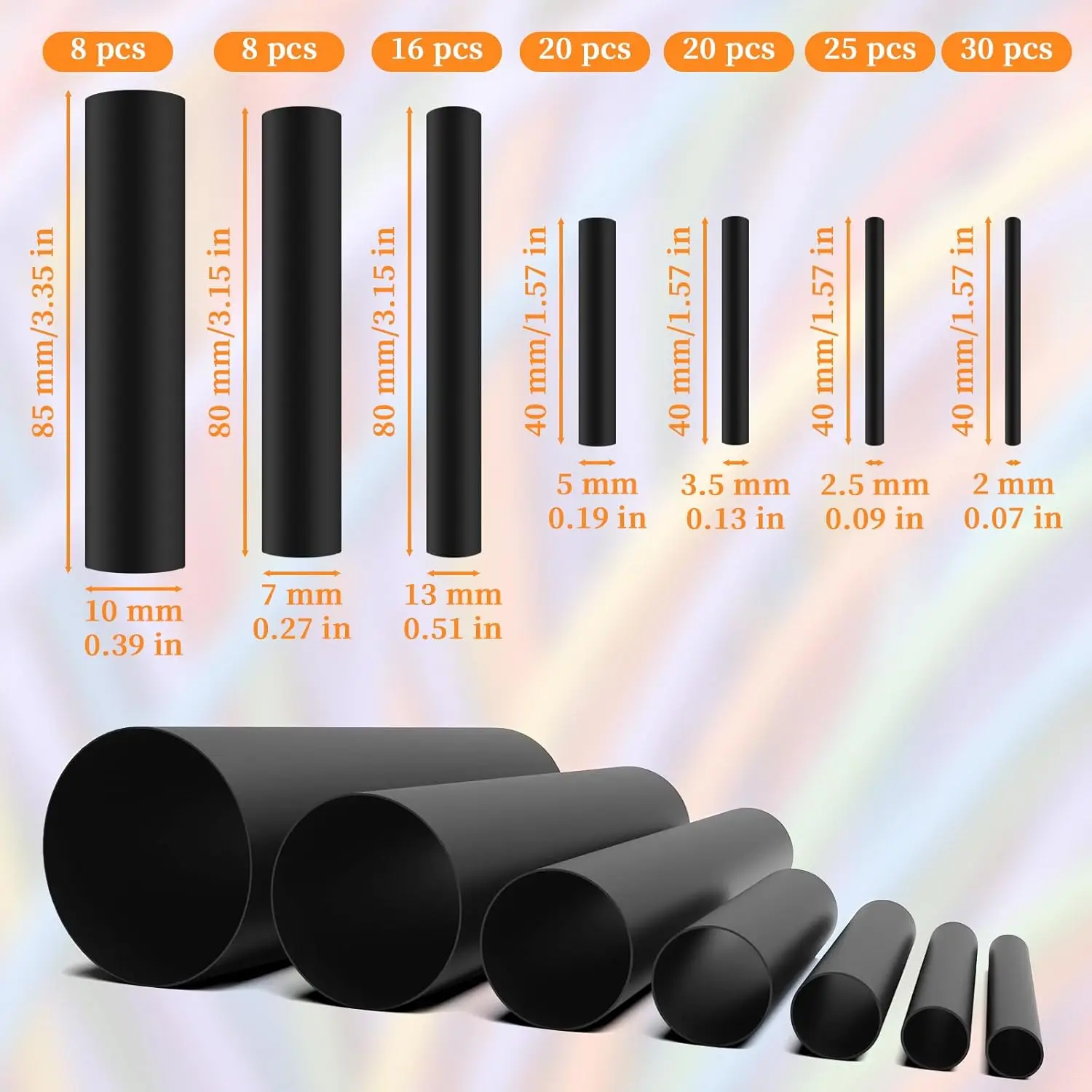 127PCS Wire Heat Shrink Tubing, 7 Size Black 2:1 Heat Shrink Industrial Heat Shrink Sleeving Tube Wrap Cable or Industrial, Auto