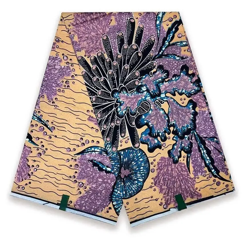 

Newest Quality African Glam Glitter Grand Golden Wax Fabrics Soft Ankara Printed Wax Materials 6Yards/Pcs Sewing For Lady Dress