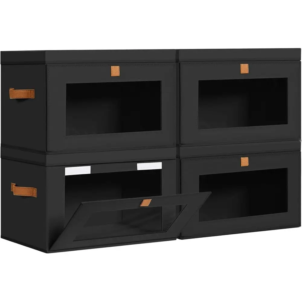 

Storage Bins with Lids - 4 Pack Large Fabric Closet Organizer with Window & Handles, Collapsible Decorative Storage Boxes for Sh