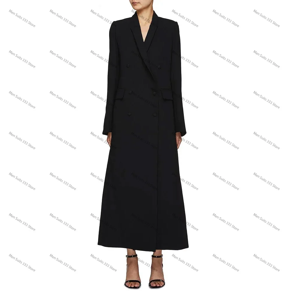 Double Breasted Elegant Women Suits Black Notch Lapel Long Blazer Custom High Quality Business Outfits 1 Piece Female Clothing