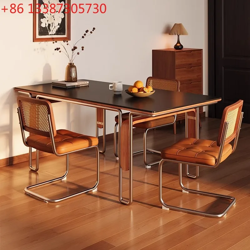 

Новый прямоугольный обеденный стол из массива дерева в стиле Баухаус, черный, премиум-класса