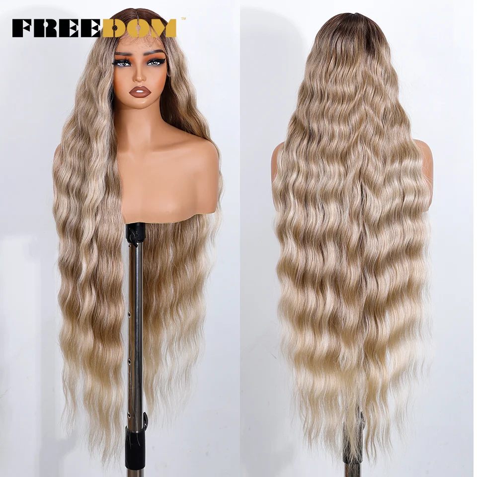الحرية الاصطناعية الدانتيل شعر مستعار أمامي 36 بوصة سوبر طويل عميق الجسم متموج الدانتيل الباروكات للنساء أومبير براون شقراء الباروكات الأبيض شعر مستعار تأثيري #4