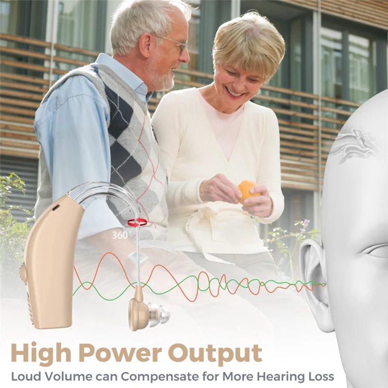 جهاز سماعات الرأس لكبار السن مع شحن مغناطيسي ومضخم صوت لاسلكي محمول قابل لإعادة الشحن باللون الأسود والبيج