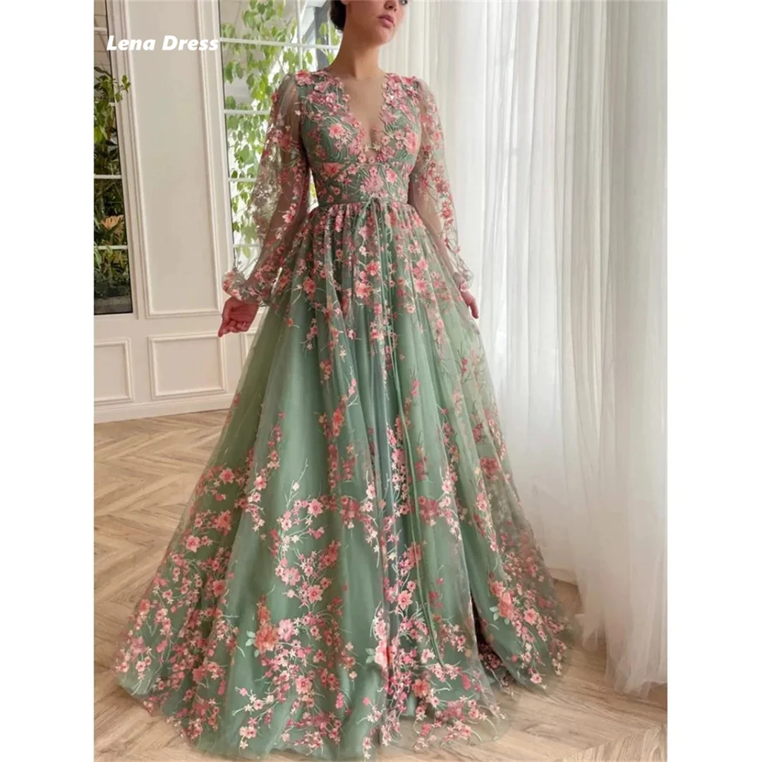 Lena Maßgeschneiderte luxuriöse Damen-Abendkleider, D/Party-Partykleid für Hochzeit, Blumenspitze, Ballkleider, Ballkleider 2025,