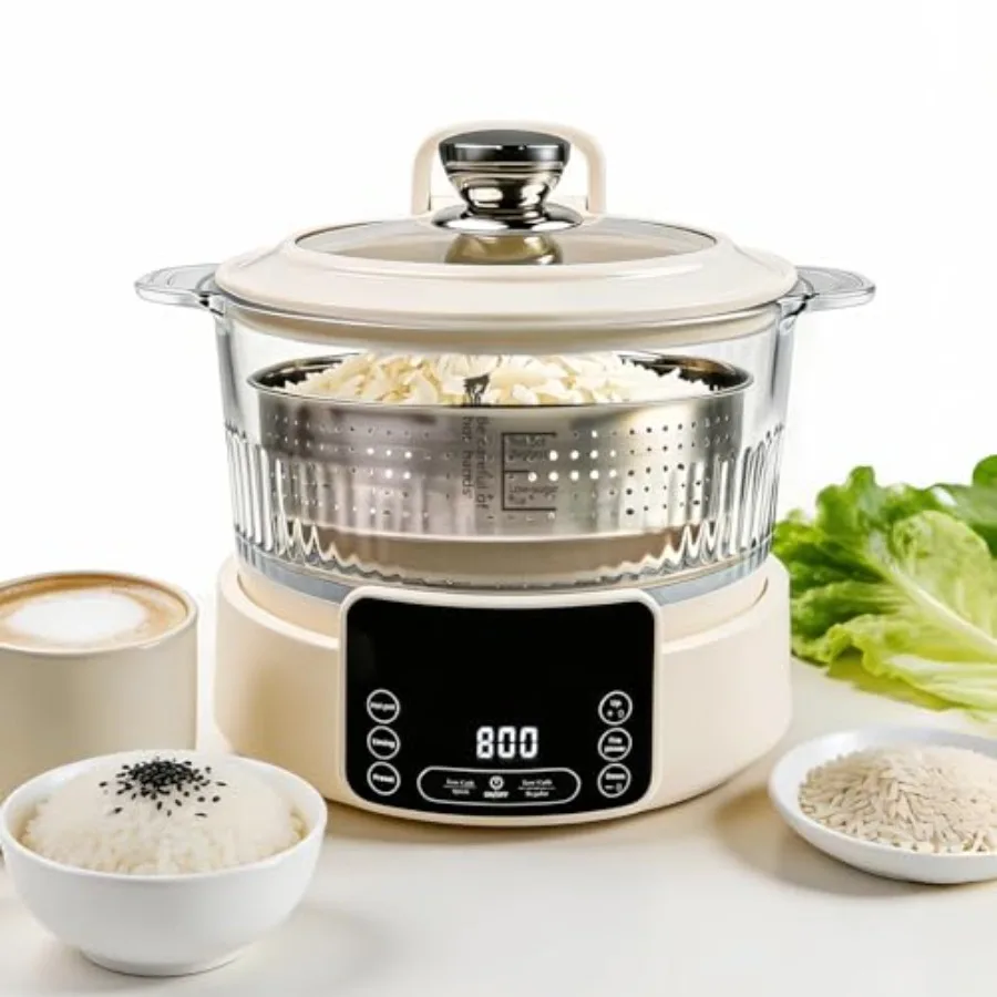 Low Carb Rice Cooker Multifunction Smart Rice Cooker Transparent 5L Food Steamer with Auto Lift Filter Basket