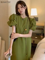 Dresses Women Simple Harajuku Puff Sleeve Female New Straight Summer Korean Style Empire Temperament Casual Popular Streetwear