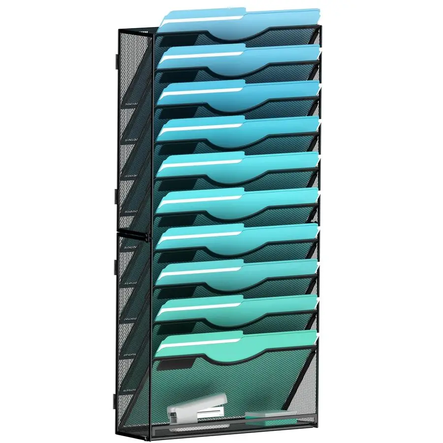 

11Tier Wall File Organizer Hanging Wall File Holder Wall Mount Paper Folder Organize, Mesh Magazine Document Mail Organizer Wal