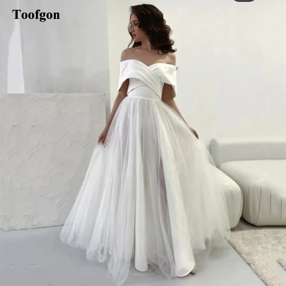 Toofgon Simple A Line Boho Wedding Dresses Bride Customized Bridal Gowns Slit Floor Length Long Wedding Photography Wear 2025