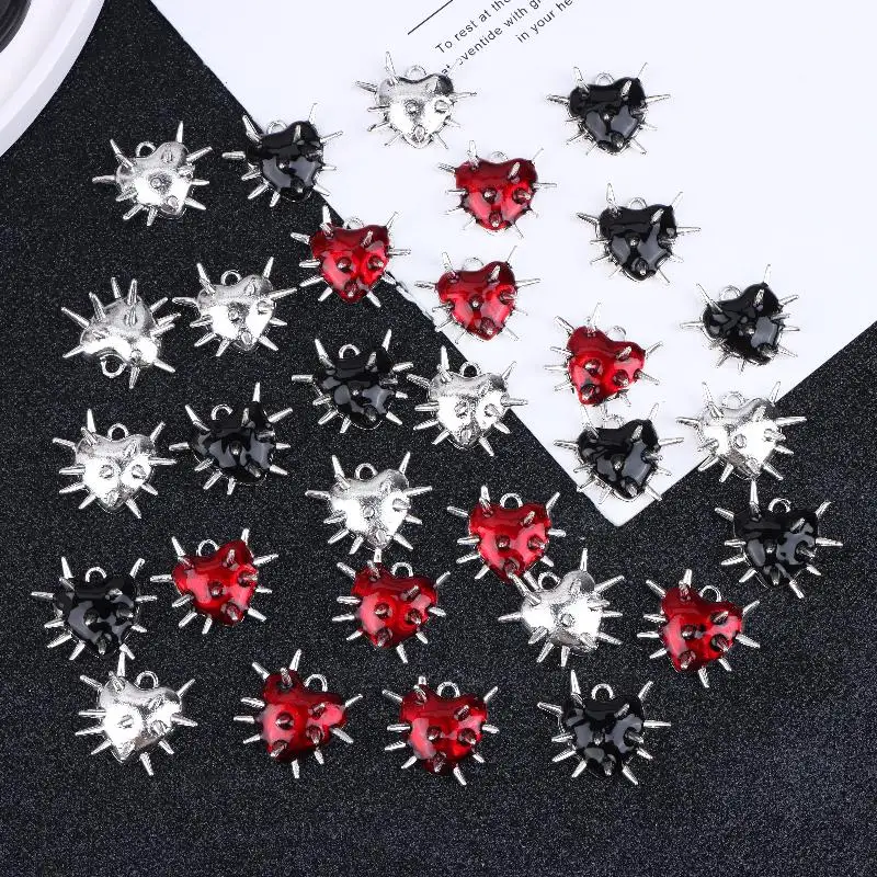 10Pcs Gothic Heart Thorns Spike Charms Punk Necklace Earring DIY Accessories For Jewelry Handicraft Making