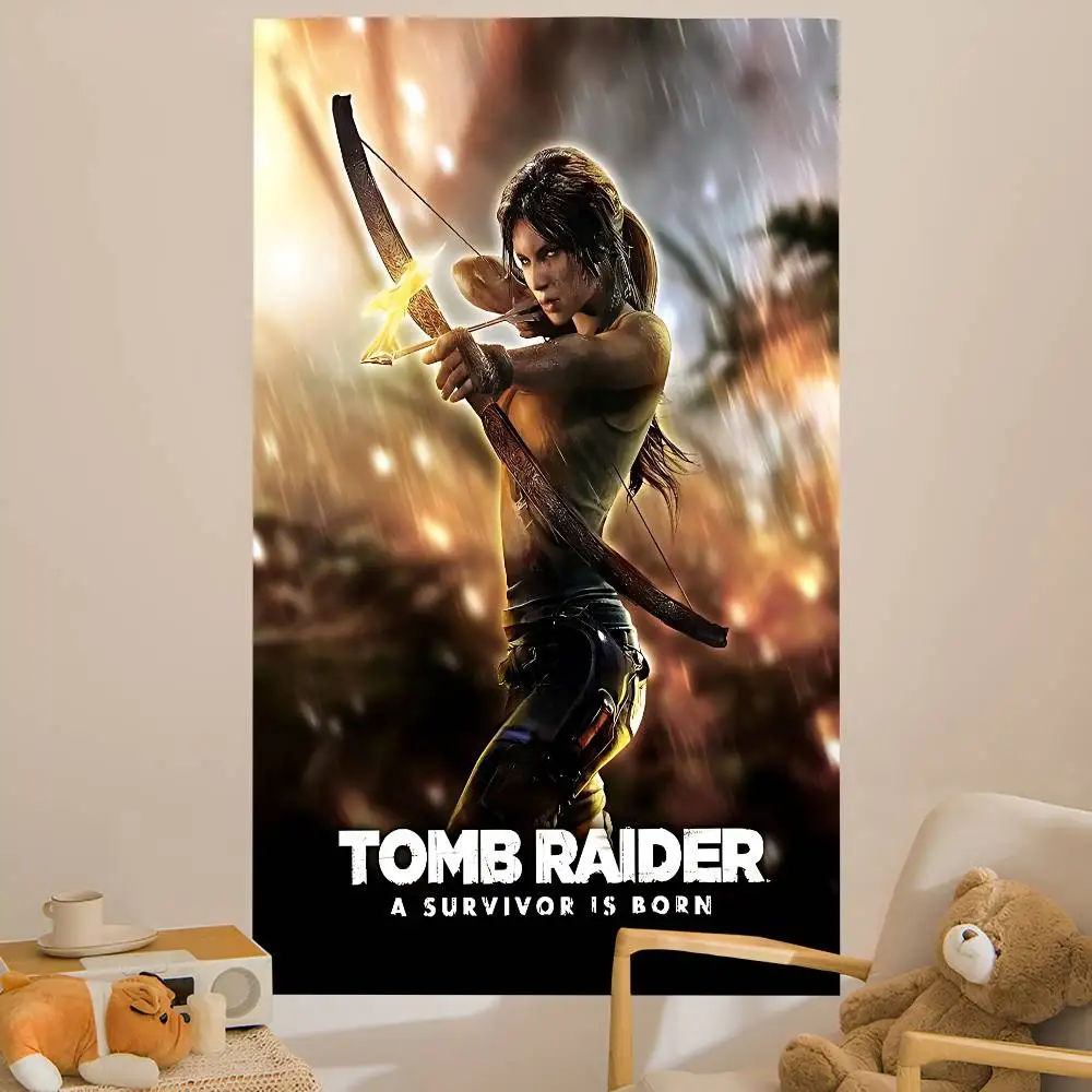 Game T-Tomb Raider Lara Tapestry Art Printing Japanese Wall Tapestry Anime Wall Hanging Home Decor