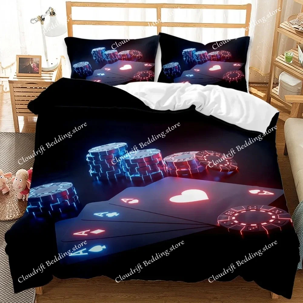 Poker Card Duvet Cover for Boys Girls Teen,Playing Gambling Queen Twin Polyester Comforter Cover King of Clubs Bedding Set