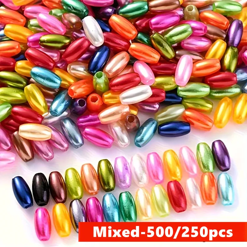 500/250pcs 8*4mm Mixed Color Acrylic Loose Spacer Beads Oval Shape, for DIY Making, Trendy Earrings, Bracelets, Necklaces