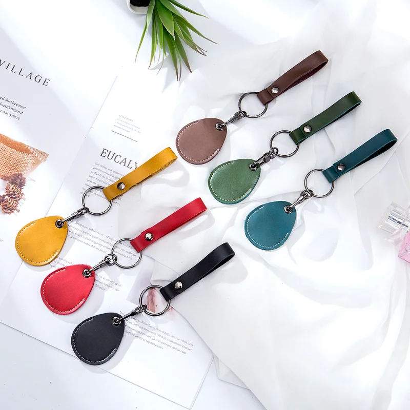 1pc Luxury Cowhide Keychain various Colors Genuine Leather Access Card Holder Pendant Key Ring