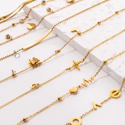 Summer Gold Color Anklets For Women Stainless Steel Link Chain Anklet Heart Charm Love Jewelry For Summer Feet Accessory