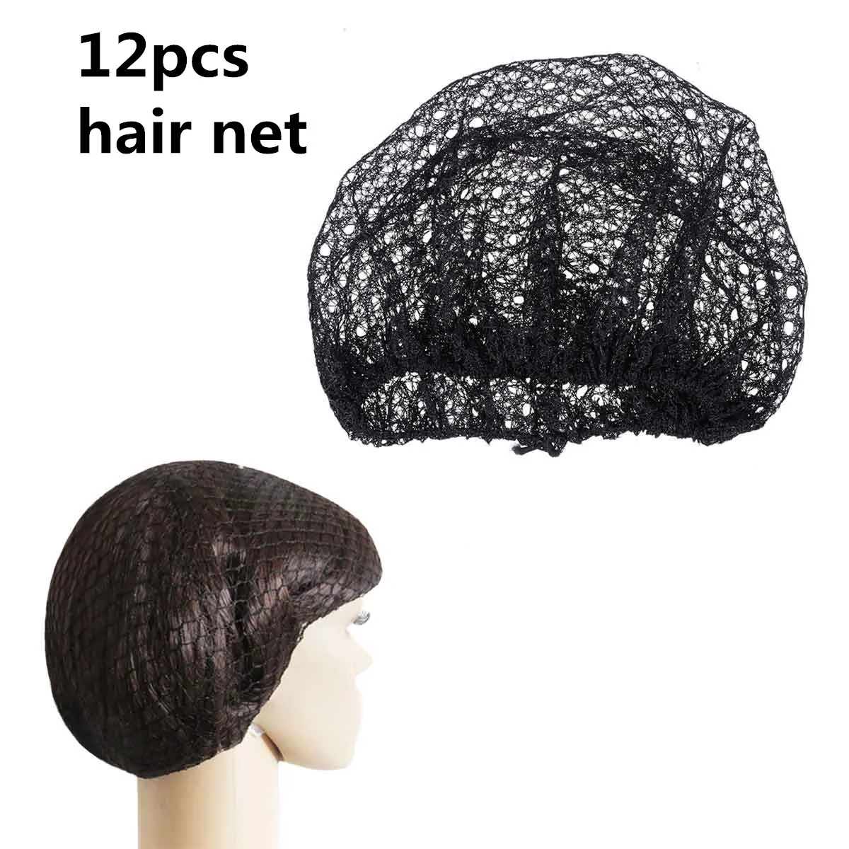 12 Pcs Disposable Mesh Black Hair Net Caps Elastic Free Size Covers for Cosmetics Kitchen Cooking Home Industries Hospital