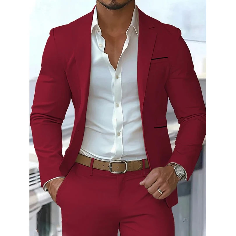 Green Men's 2-Piece Casual Suit Elegant Groom Wedding Tuxedos Jacket Pants Slim Fit Double Breasted Outfit for Men Costume Homme