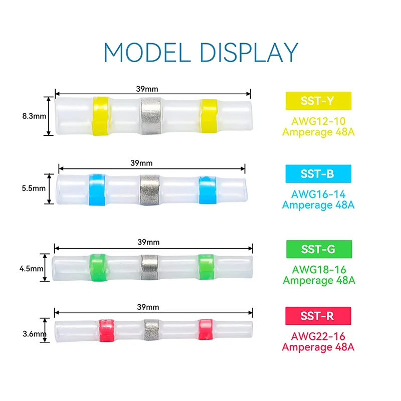 A97T800 PCS Solder Seal สายไฟสีแดง 22-18 AWG-ความร้อนหด Solder Butt Connector กระป๋อง Auto Marine เรือ CRIMP