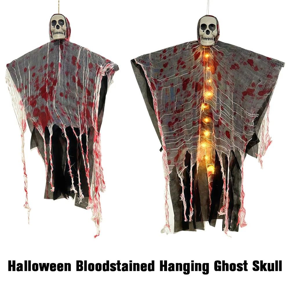

Halloween Hanging Bloody Skull Skeleton Ghost Ornament Horror Props Haunted House Decorations with LED | Halloween Decoration