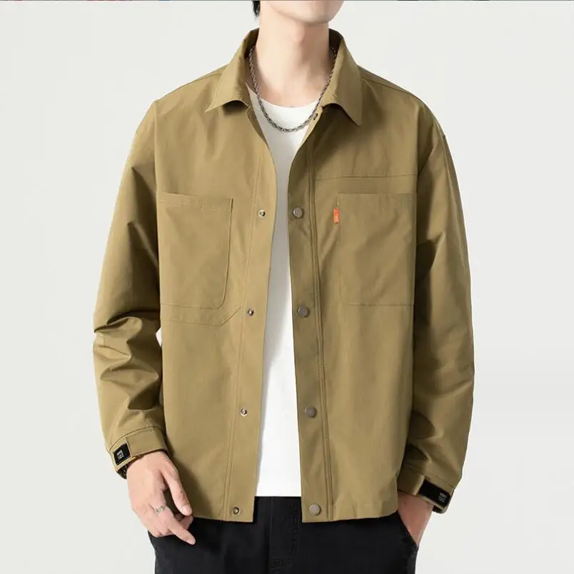 2024 Shirts Collar Men's Jacket Chest Pockets Single Breasted Waterproof Men Windbreaker Casual Jacket Coats Plus Size 8XL w633