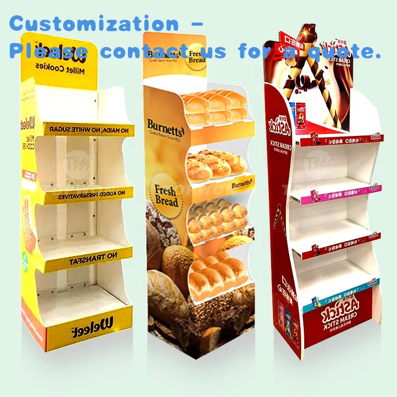 

custom.Custom Corrugated Cardboard Bread Store Rack Bakery Display Stand