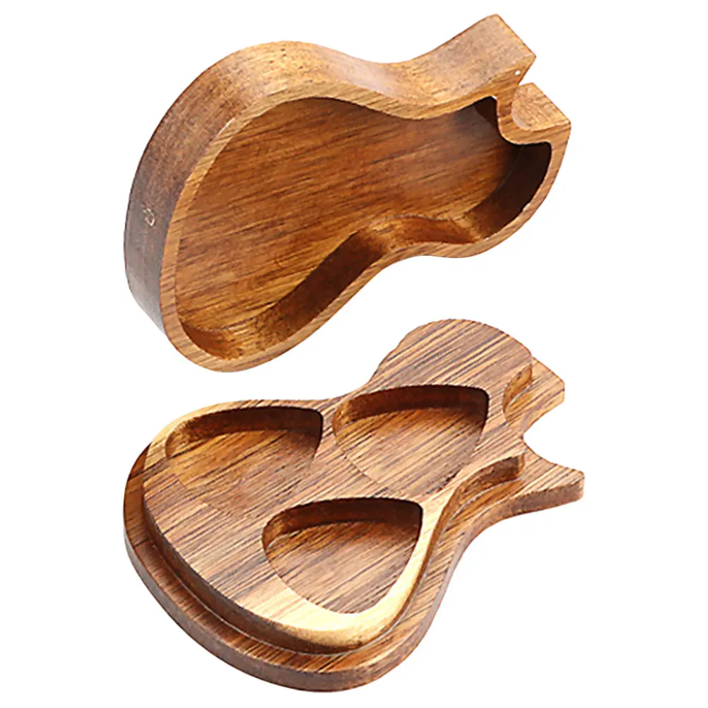 

3-Compartment Holder Ukulele Case Organizer Natural Wood Grain Creative Design Parts Container Plectrum Box Acoustic Pick