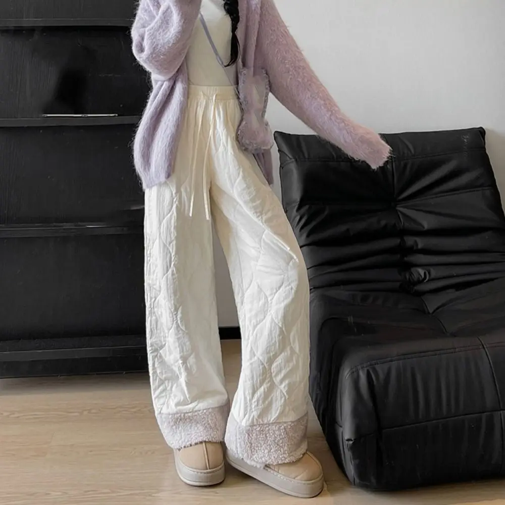

Fashion Wide Leg Thick Flannel Pants Simple Causal Basic Snow Pants Warm Winter Windbreak Cotton Pants Winter