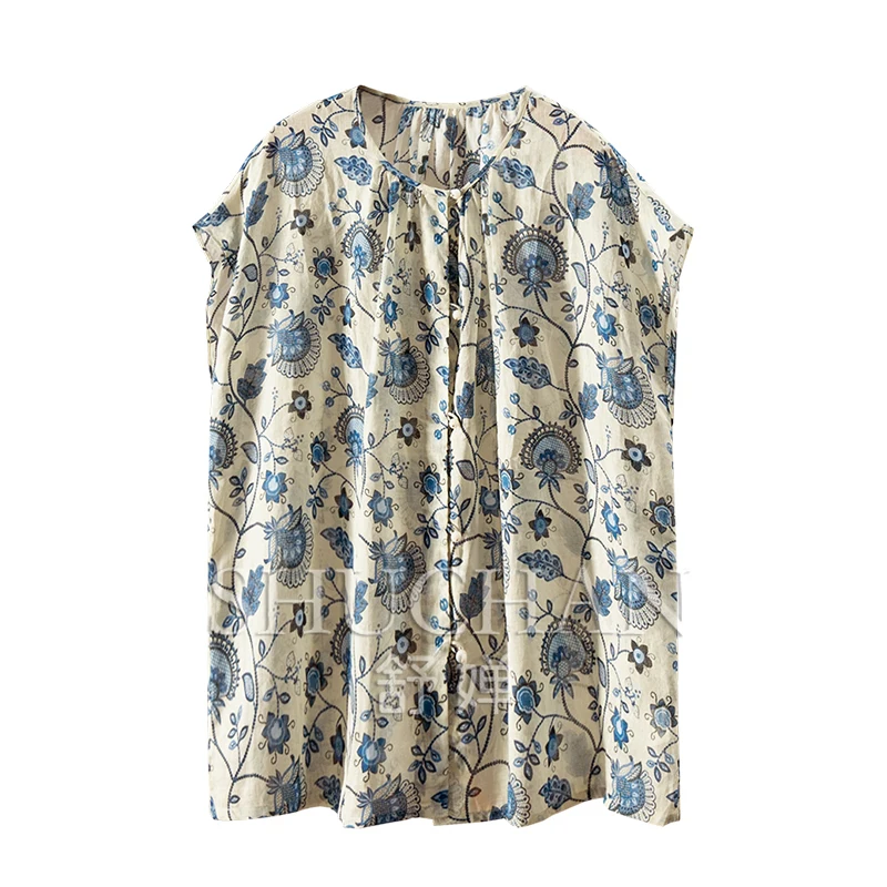 French Designer Ramie Pinch Pleated Bag Rotator Sleeve Shirt Women Summer Thin 2025 Womens Tops