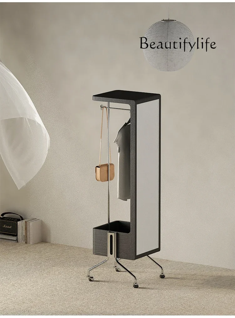 

Walking Coat Rack with Mirror Solid Wood Dressing Mirror Floor Bedroom Hallway Multi-Functional Mobile