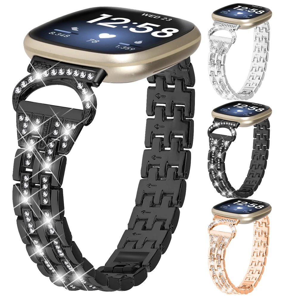 Diamond Metal Strap For Fitbit Versa 3 Sense Smartwatch band Women Men Watch Metal Wristban For Fitbit Versa4 Sense 2 accessorie