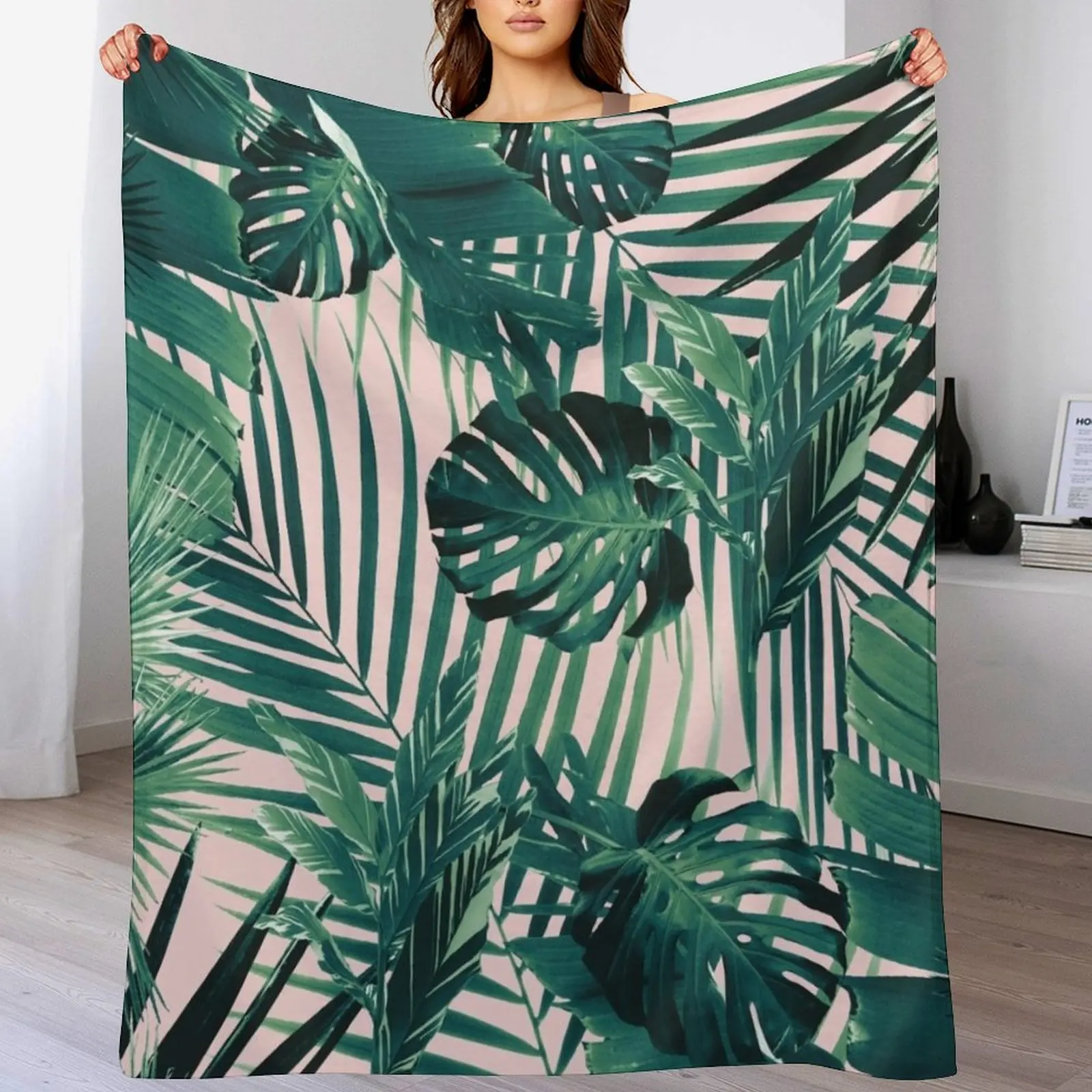 New Tropical Jungle Leaves Siesta #2 #tropical #decor #art Throw Blanket Thins Flannel Fabric Blankets For Bed Blankets