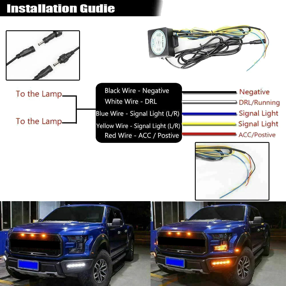 Classy-For Ford F-150 Raptor / Ranger Raptor 2017-2019 Front Bumper Bezels L+R LED DRL With Turn Signal Fog Light Lamp