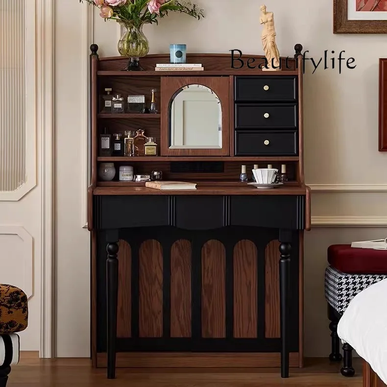 

Creative antique piano dresser makeup mirror French retro solid wood makeup table storage bedside designer