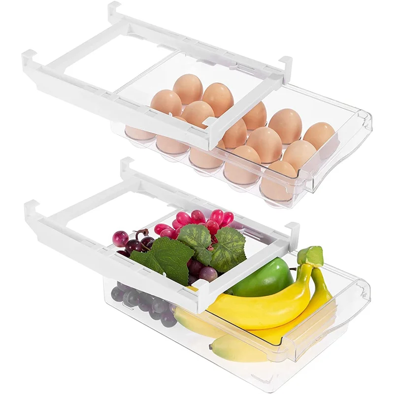 

AAAN-2 Pack Fridge Organizer Pull Out Fridge Drawer Organizer, Fridge Storage Box Clear Container Food Drinks Eggs Fruit