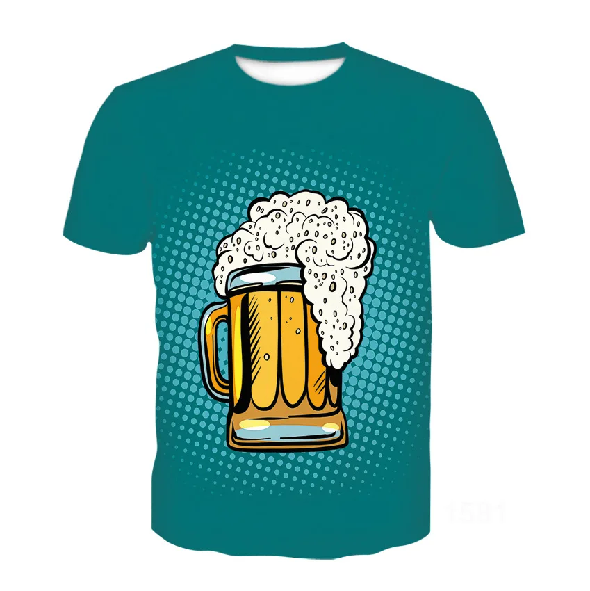 

Trendy new short sleeved 3D printed beer personalized cool wine picture 3D casual short sleeved T-shirt for men