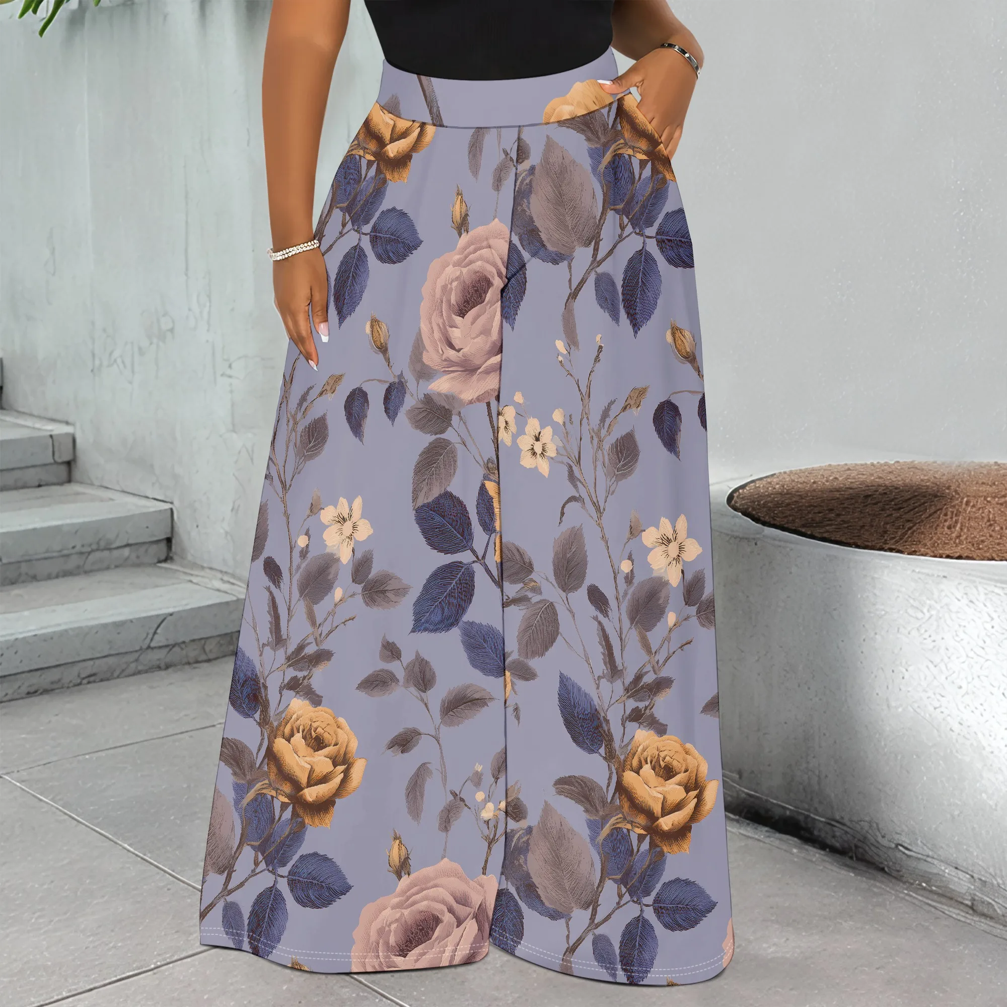 

Floral Print Pocket Pants, Wide Leg Trousers, Casual Palazzo Pants, Women's High Waist Bottoms for Daily Wear S-2XL