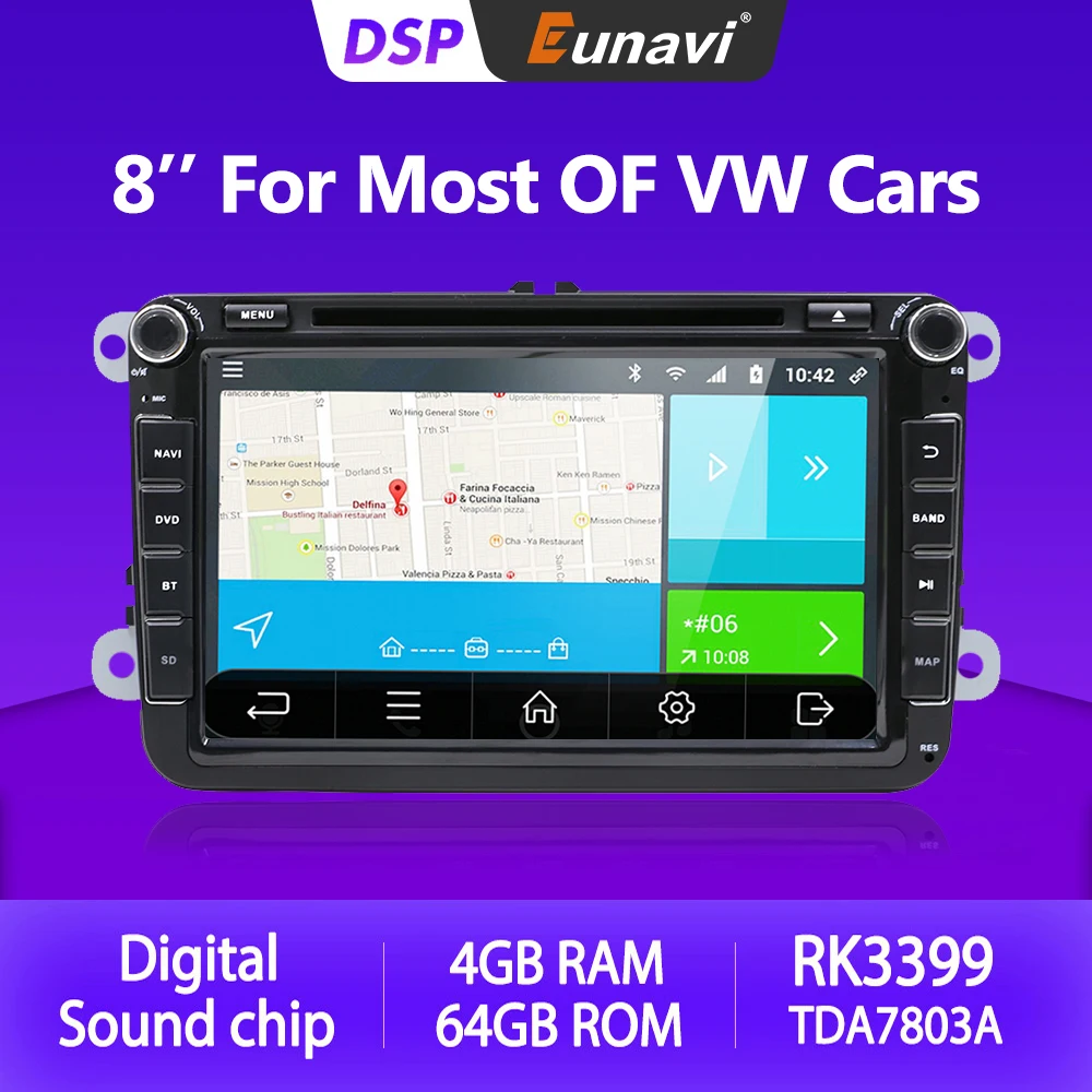 Eunavi PX6 2 Din Android 10 Car DVD For VW GOLF 5 6 Passat B6 B7 CC Polo Touran T5 Skoda Octavia Tiguan Amarok GPS Radio Player