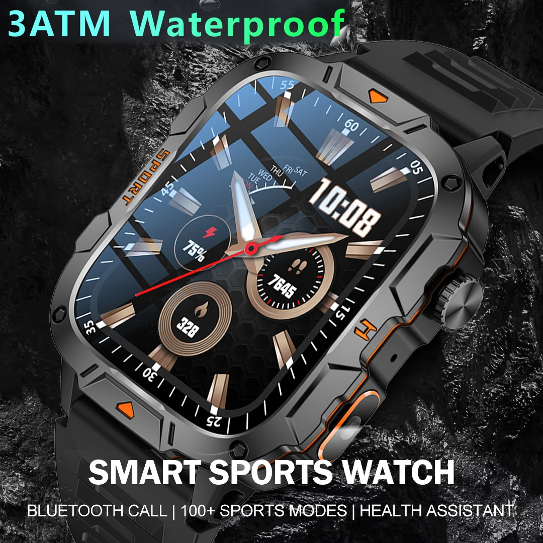 

2025 New 3ATM Waterproof Smart Watch 1.96"HD Screen New Outdoor Men Sport LED Flashlight 420mAh Bluetooth call for Android ios
