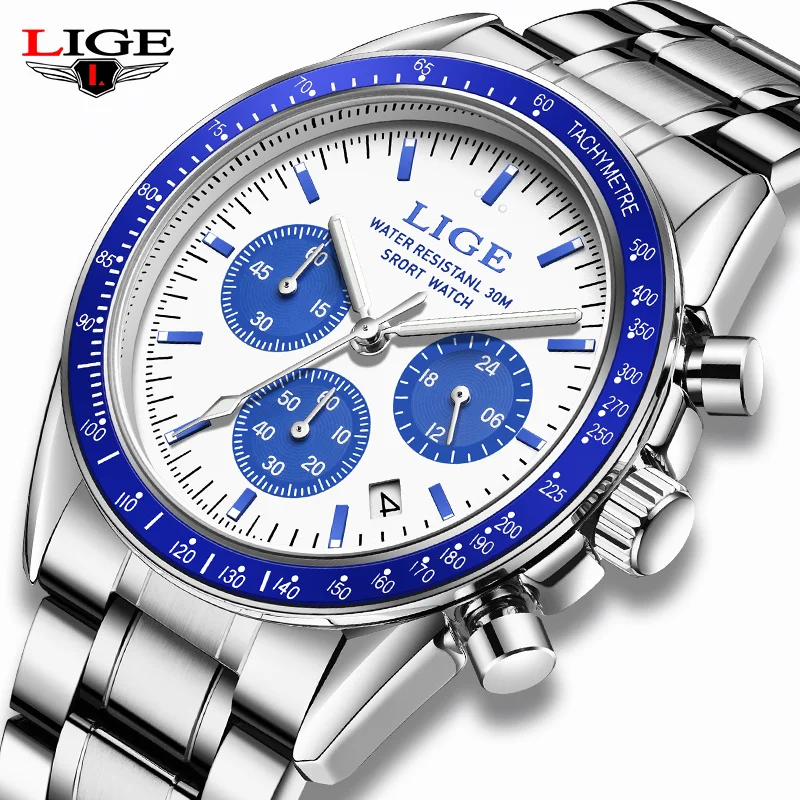 LIGE Men Watches Luminous Calendar Business Quartz Watch Mens Top Brand Luxury Sport Waterproof Stainless Steel Man Wristwatches