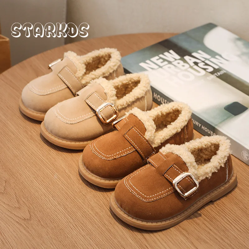 

Girls Flats Winter Warm Plush Shallow Lazy Loafers Shoes Baby Kids Soft Comfortable Fur Suede Sneakers Casual School Shoe Child