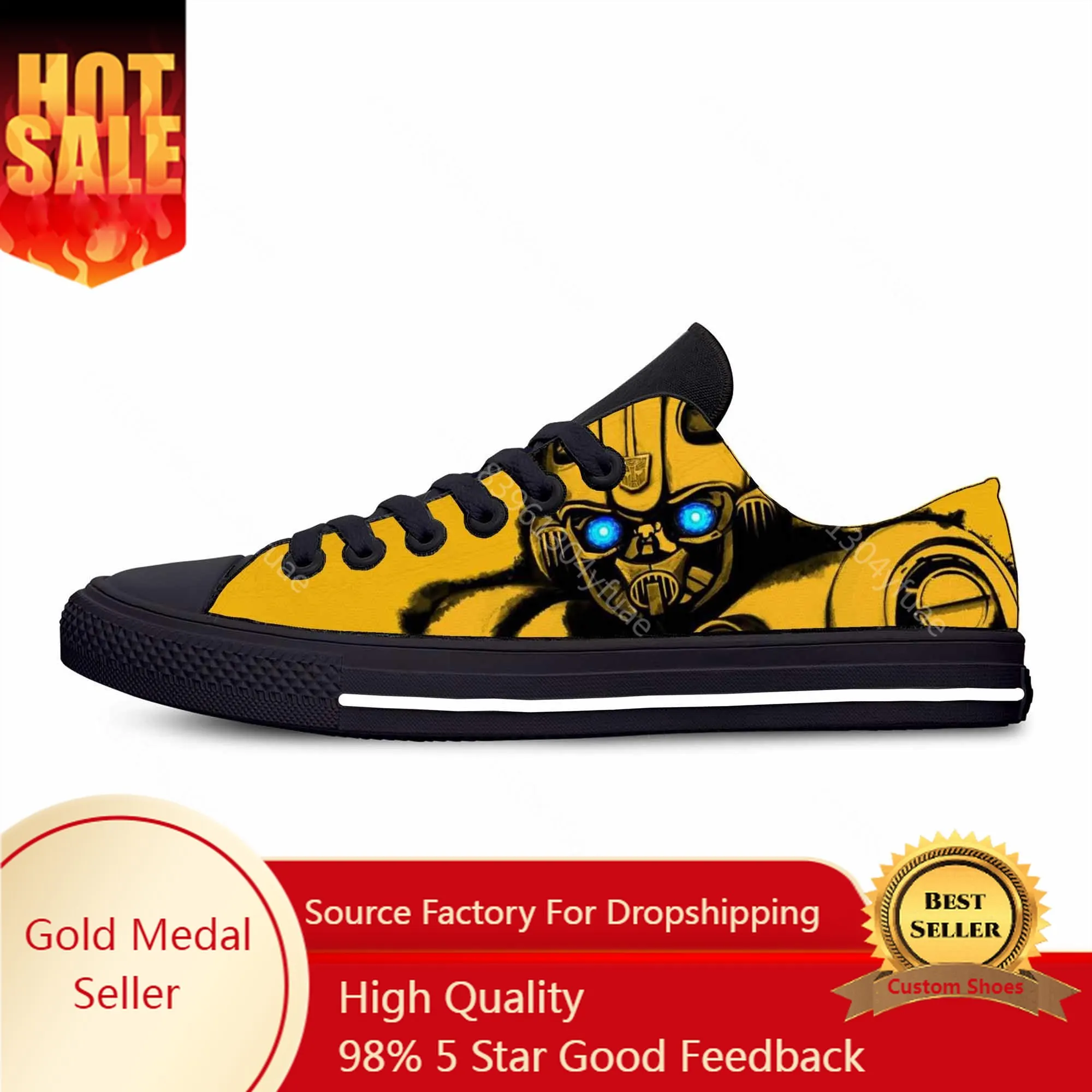 Anime Cartoon Manga Comic Bumblebee Transformer Casual Cloth Shoes Low Top Lightweight Breathable 3D Print Men Women Sneakers