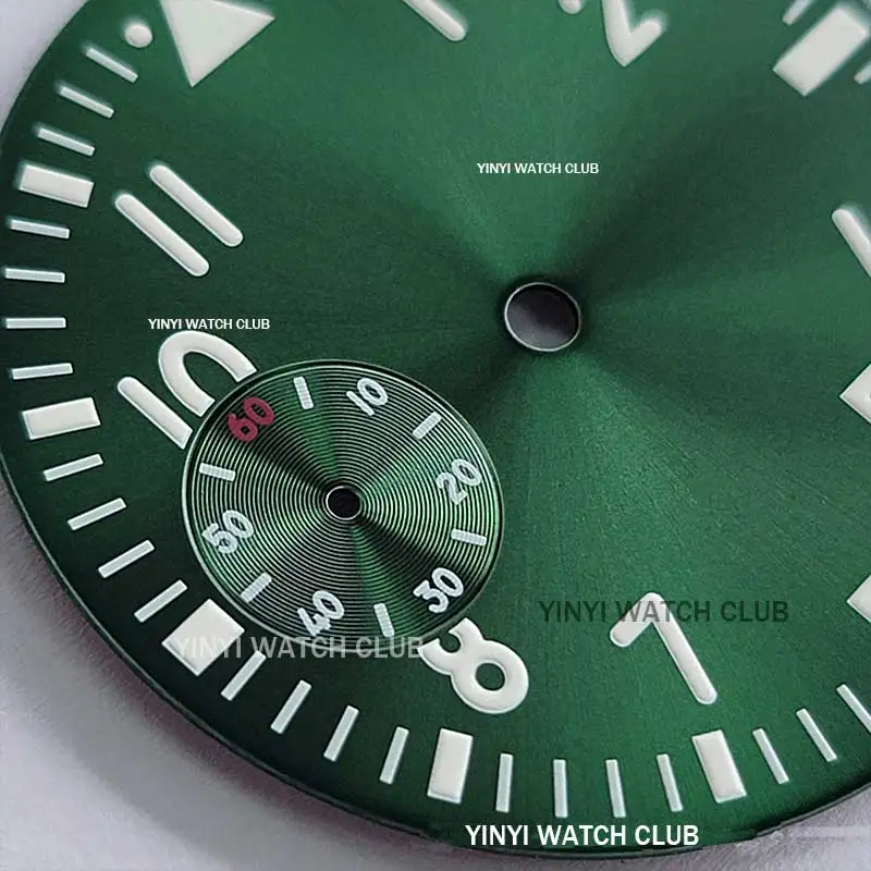 38.8mm Watch dial green Black with Green night light suitable for ETA6497/6498 ST3600movement watch face