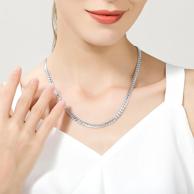 S925 Sterling Silver 6mm Full Sideways Necklace 8/18/20/24 Inch Chain for Woman Men Fashion Wedding Engagement Jewelry