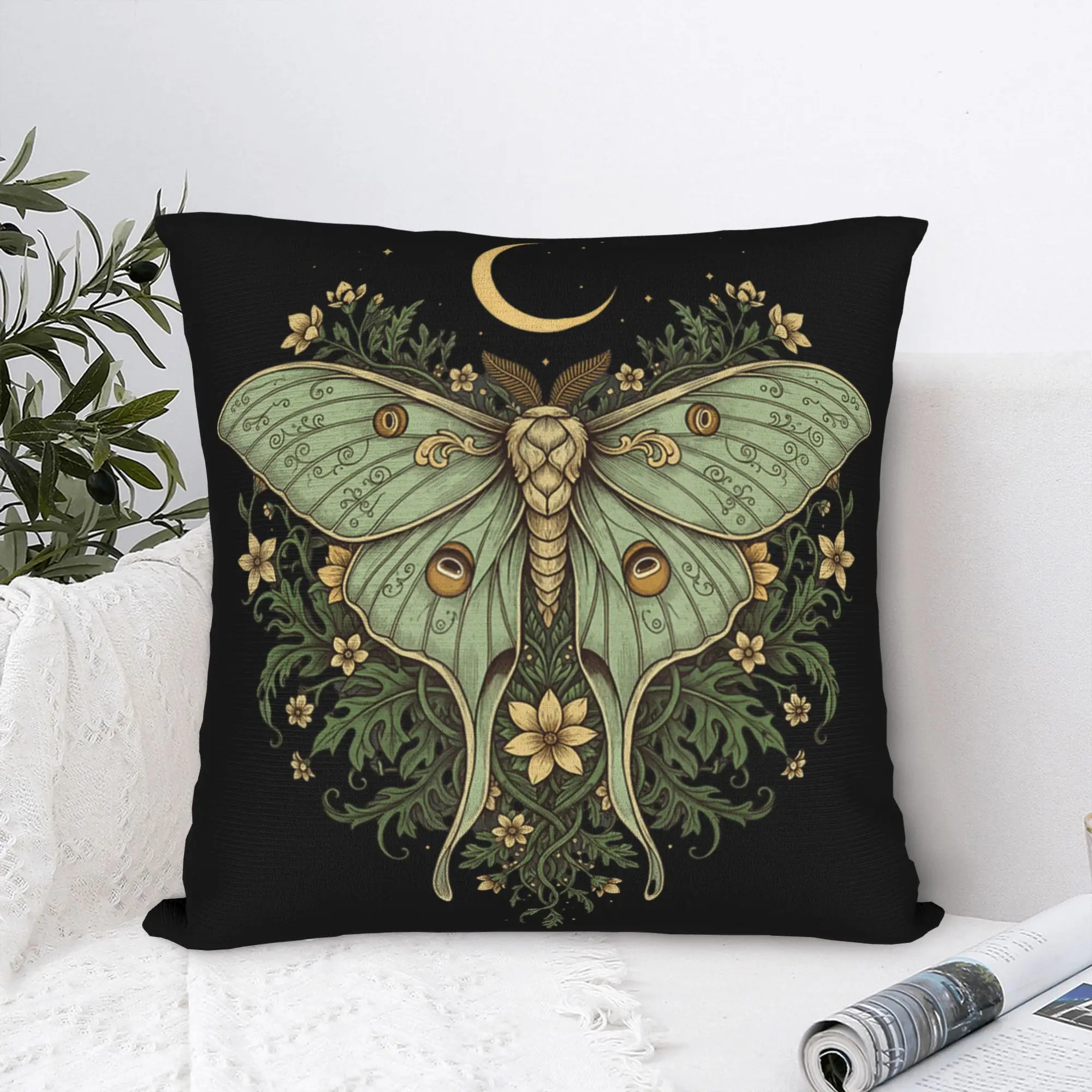 Soft Luna Moth Cottagecore Grunge Floral Pillowcase Fabric Cushion Cover Decorations Goblincore Throw Pillow Case Cover Zipper
