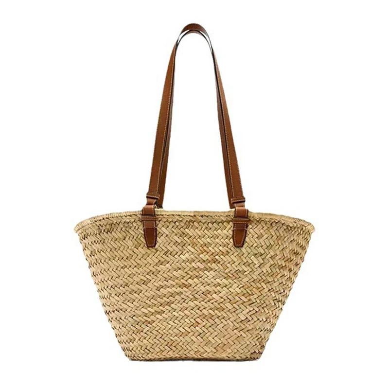 

Fashion Large Capacity Straw Basket Bag Handmade Weave Women Shoulder Bags Casual Summer Beach Bag Big Tote Bali Shopper Purses