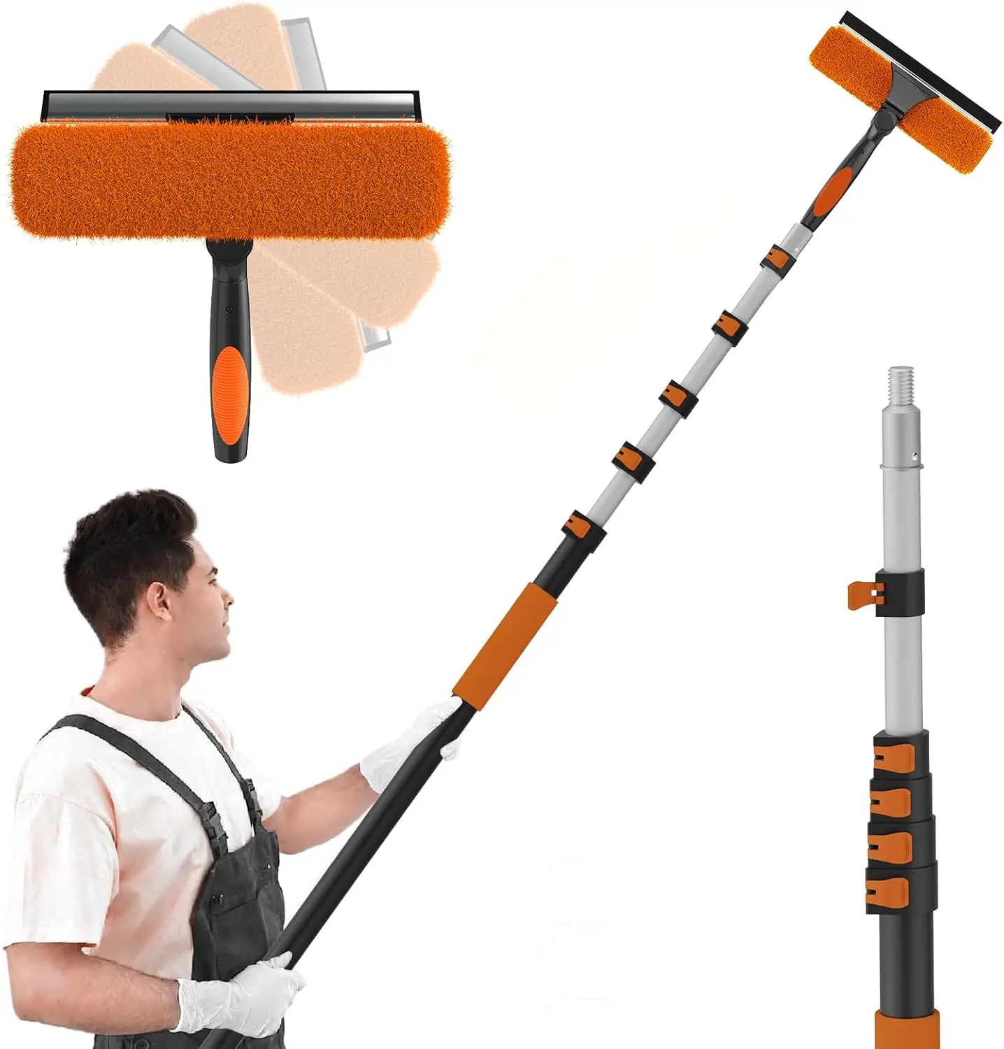 

30FT Reach 2-in-1 Window Squeegee Kit with Rotatable Head and Extension Pole for Indoor Outdoor Cleaning