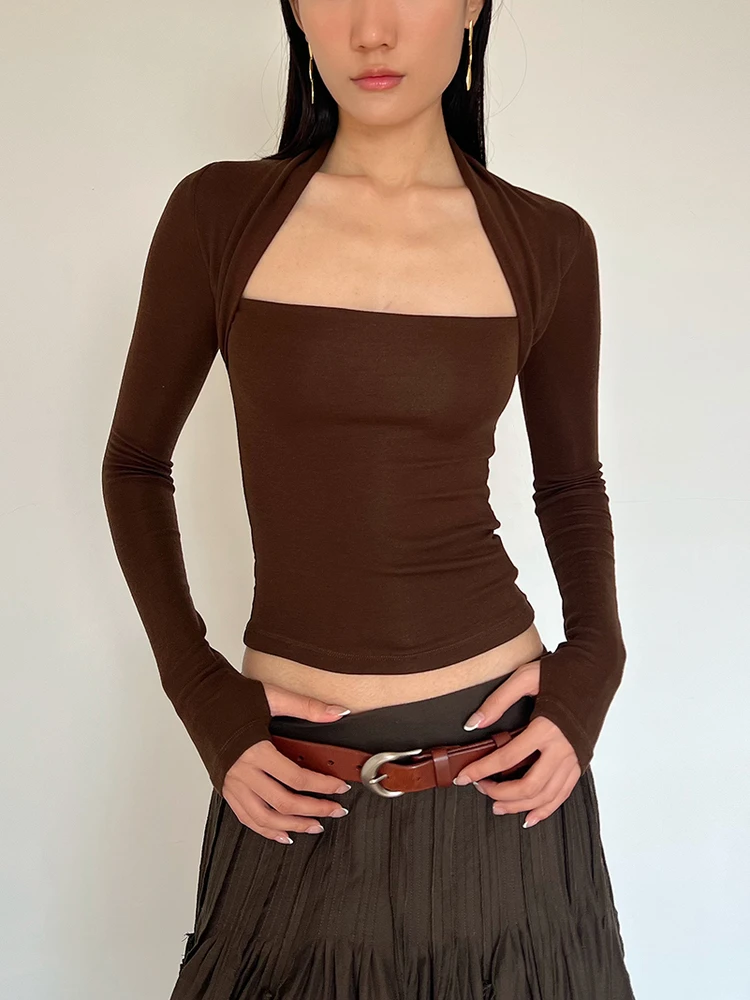 

Женская футболка Highlife American Slim Fit из чистого шелка с квадратным воротником, базовый слой, осень-зима, новинка