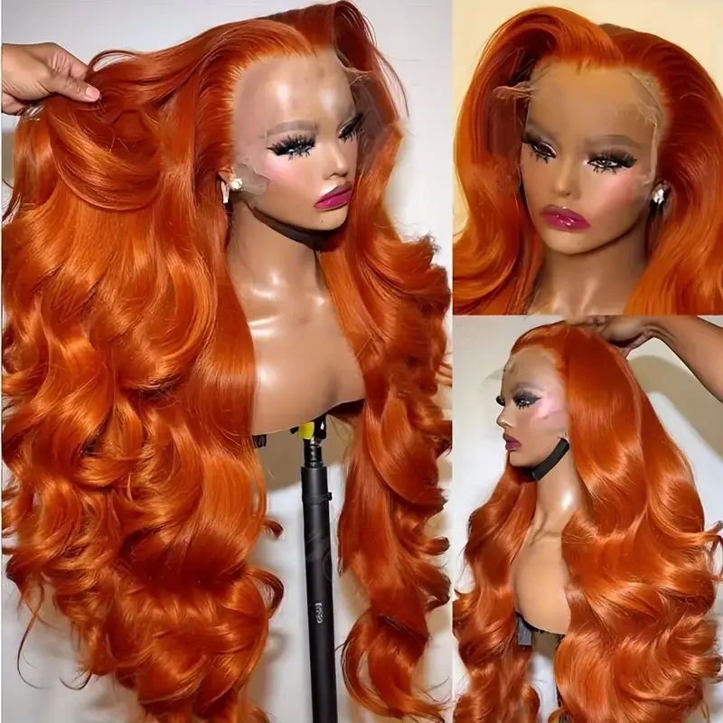 36 بوصة الزنجبيل HD الدانتيل الباروكة الأمامية 13x6 شعر الإنسان الجسم موجة 350 الملونة الزنجبيل البرتقال باروكة من شعر طبيعي قبل قطعها مع شعر الطفل
