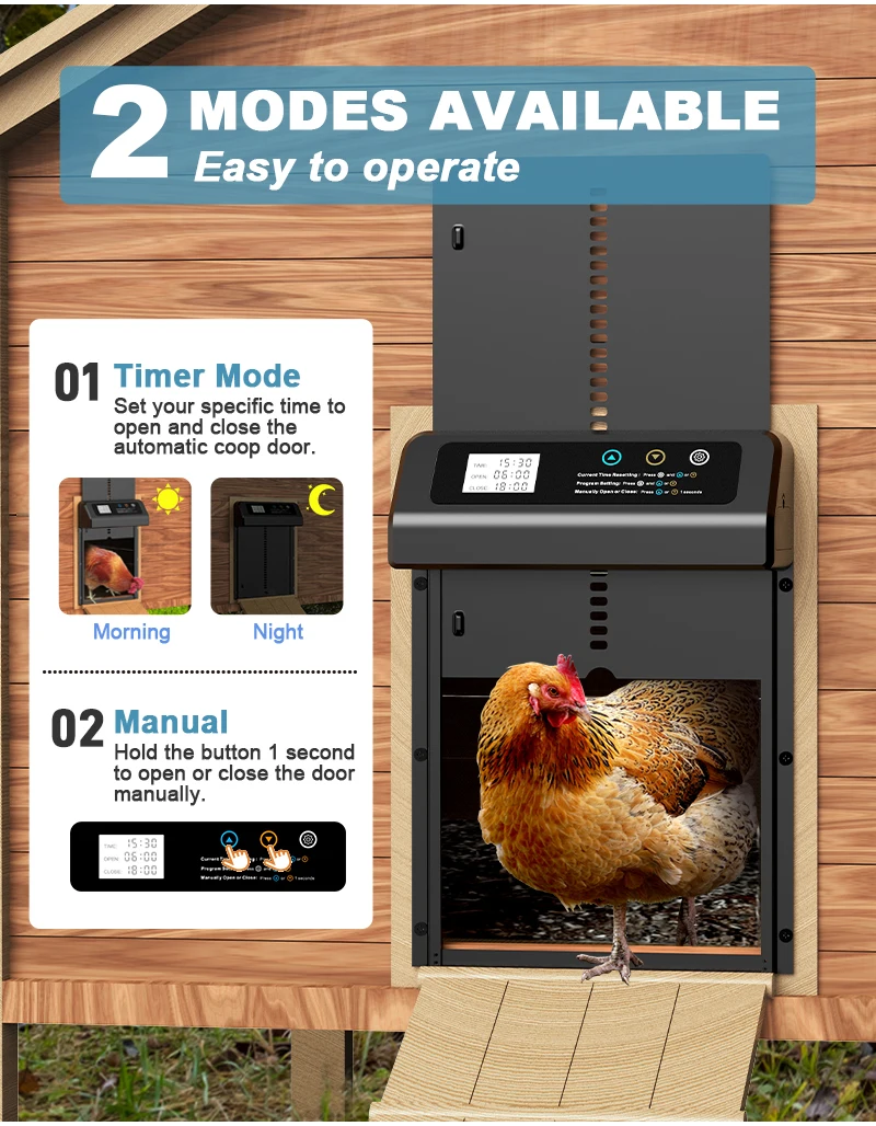 タイマー付き自動鶏小屋ドア 挟み込み防止光センサー チキンガード 電池式 - 取り付け簡単