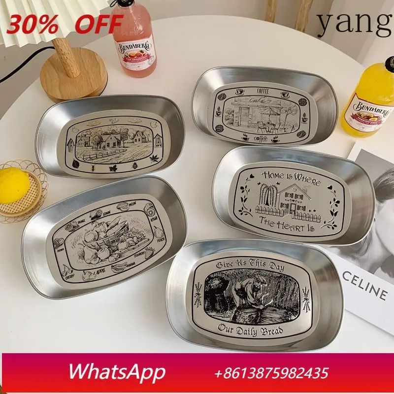 

Yjq 3pcs retro tray American household stainless steel dinner plate snack fruit plate storage picnic plate
