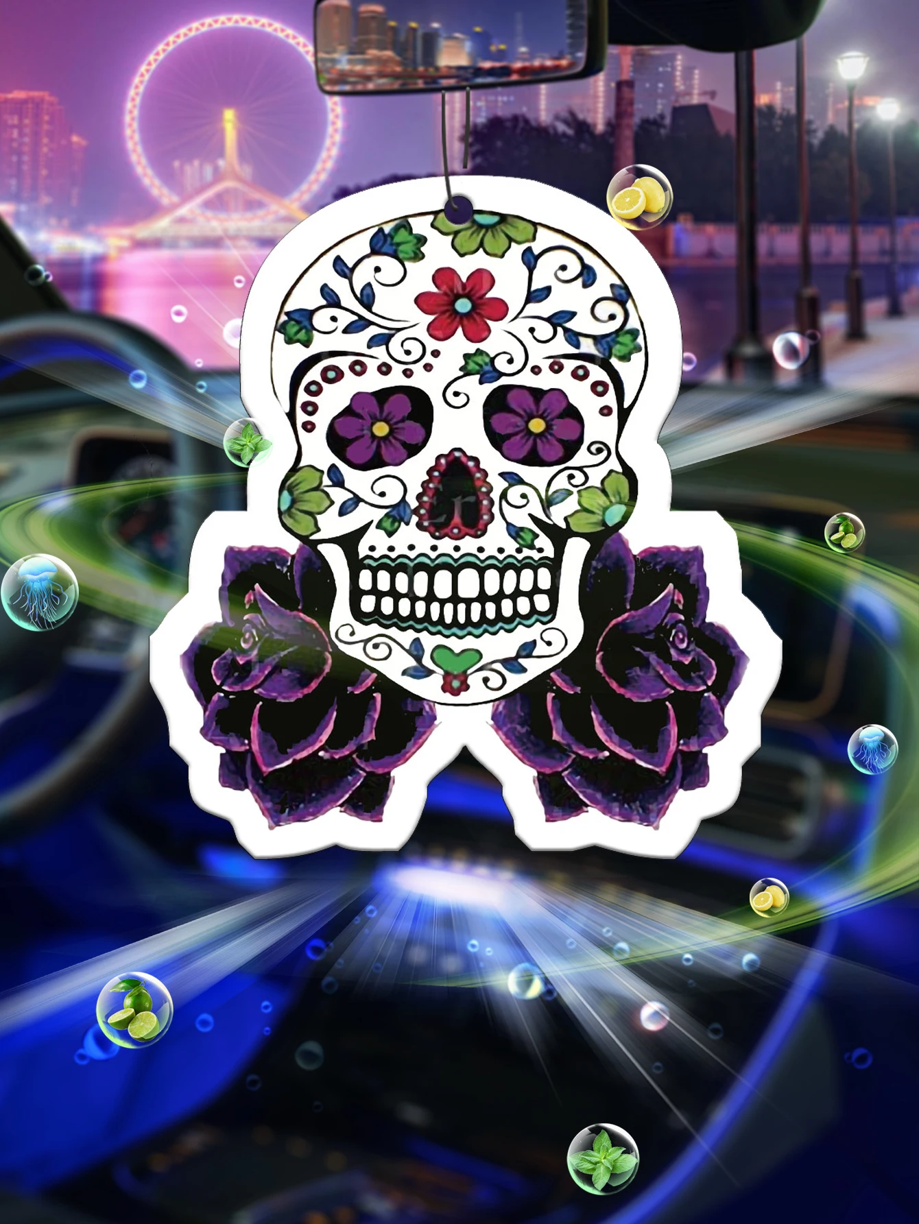 Purple printed skull head car- - Perfume Fragrance Powder review and price